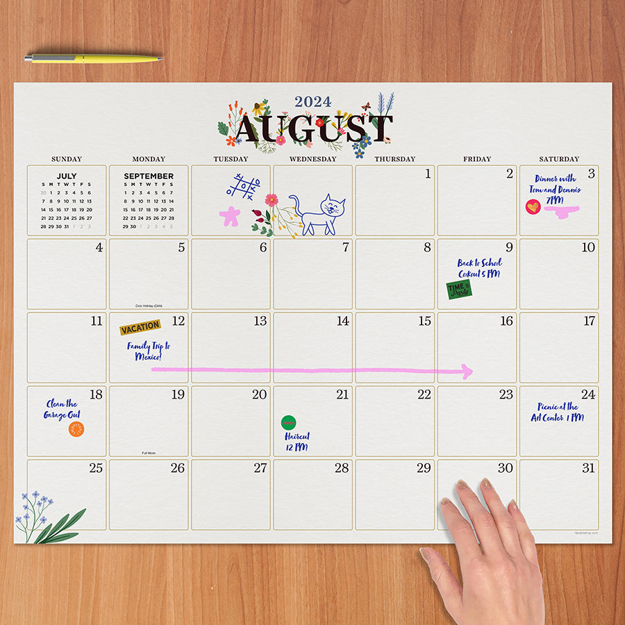 July 2024 - June 2025 Floral Large Desk Pad Monthly Blotter Calendar