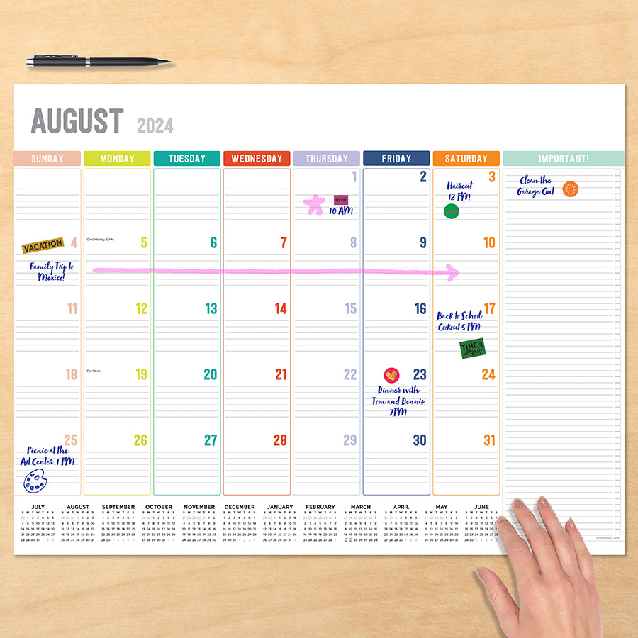July 2024 June 2025 Rainbow Blocks Large Desk Pad Monthly Blotter Ca
