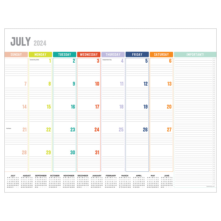 July 2024 - June 2025 Rainbow Blocks Large Desk Pad Monthly Blotter Calendar-6