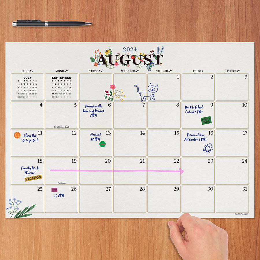 July 2024 - June 2025 Floral Medium Desk Pad Monthly Blotter Calendar - 0