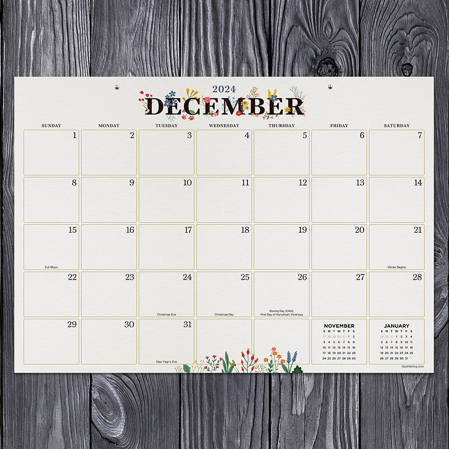 July 2024 - June 2025 Floral Medium Desk Pad Monthly Blotter Calendar