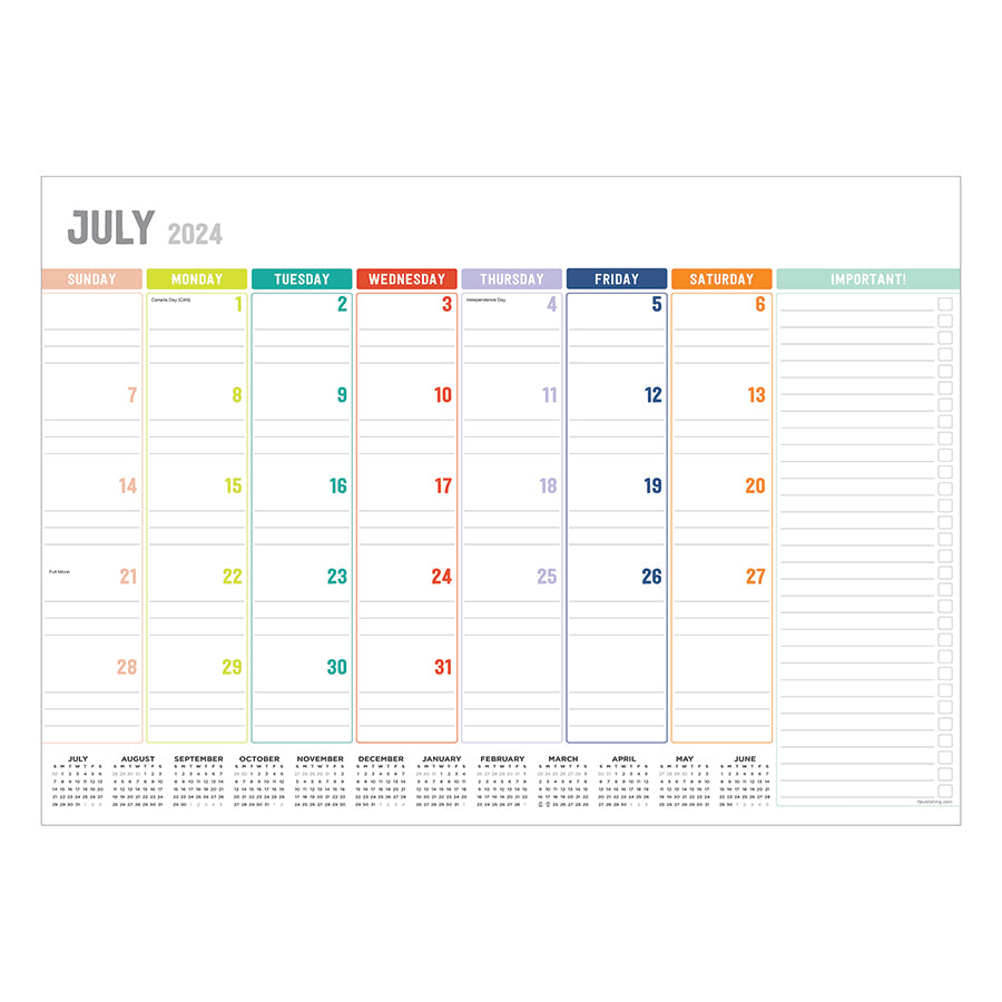 July 2024 - June 2025 Rainbow Blocks Medium Desk Pad Monthly Blotter Calendar