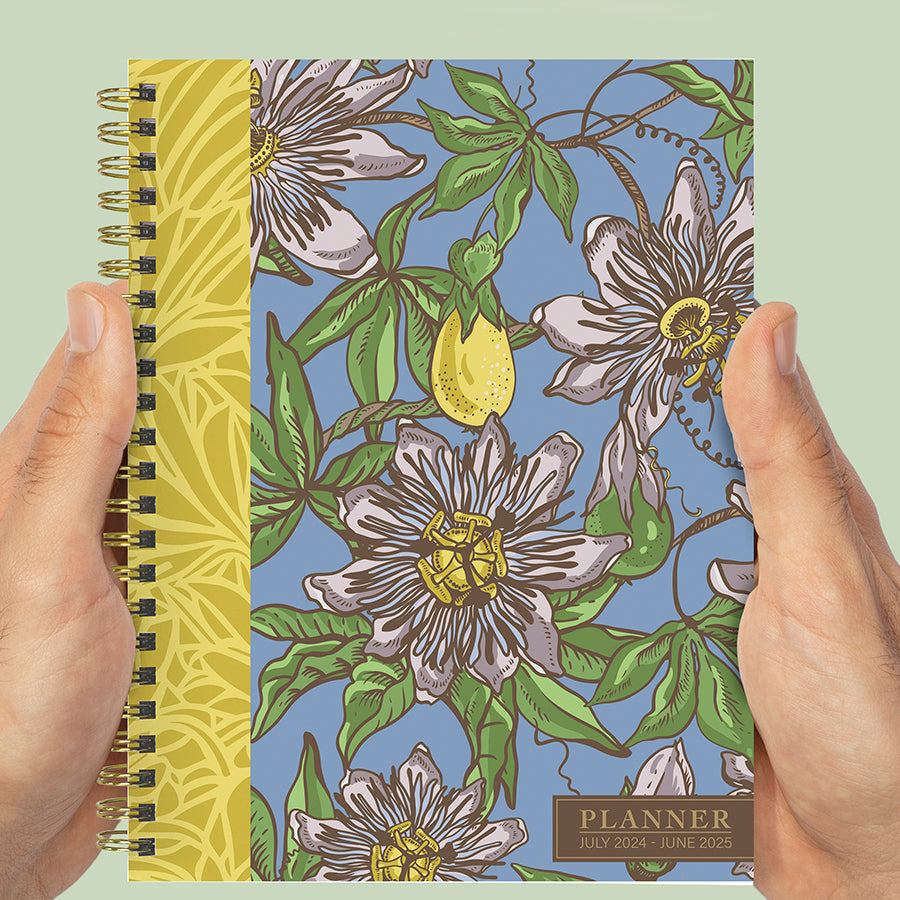 July 2024 - June 2025 Coastal Flowers Medium Weekly Monthly Planner