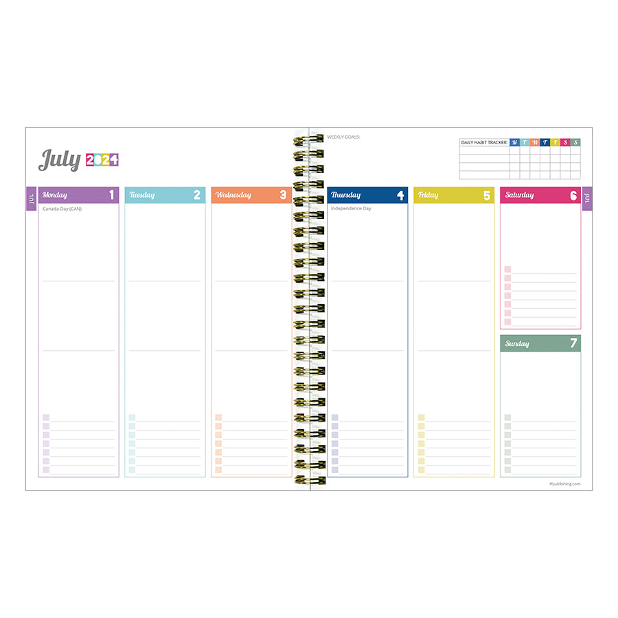 July 2024 - June 2025 Blue Sky Rainbows Medium Weekly Monthly Planner