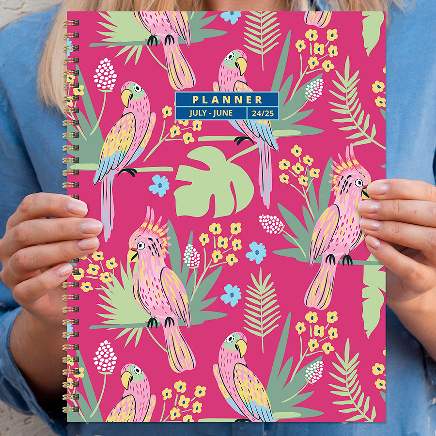 July 2024 - June 2025 Pretty Parrot Large Weekly Monthly Planner-1