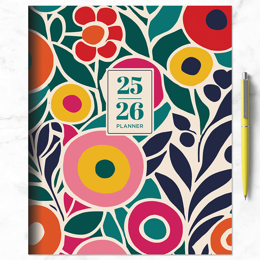 July 2025 - June 2026 Charming Flowers Large Monthly Planner - 0