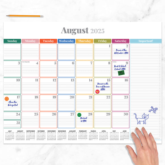 July 2025 - June 2026 Rainbow Blocks Large Desk Pad Monthly Blotter Calendar