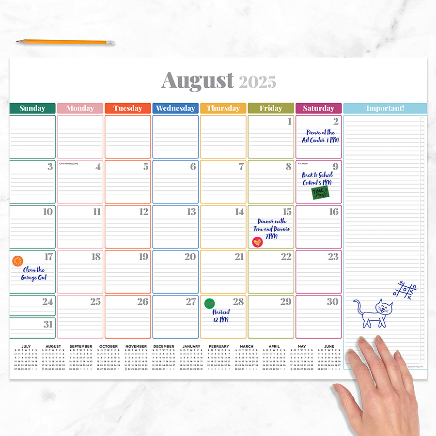 July 2025 - June 2026 Rainbow Blocks Large Desk Pad Monthly Blotter Calendar - 0