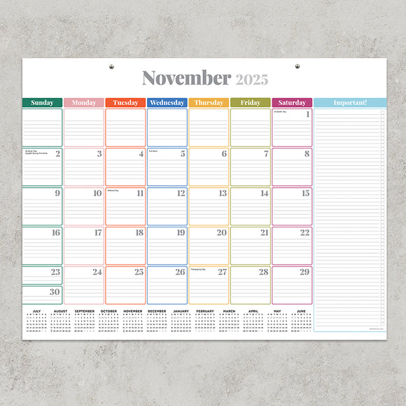 July 2025 - June 2026 Rainbow Blocks Large Desk Pad Monthly Blotter Calendar