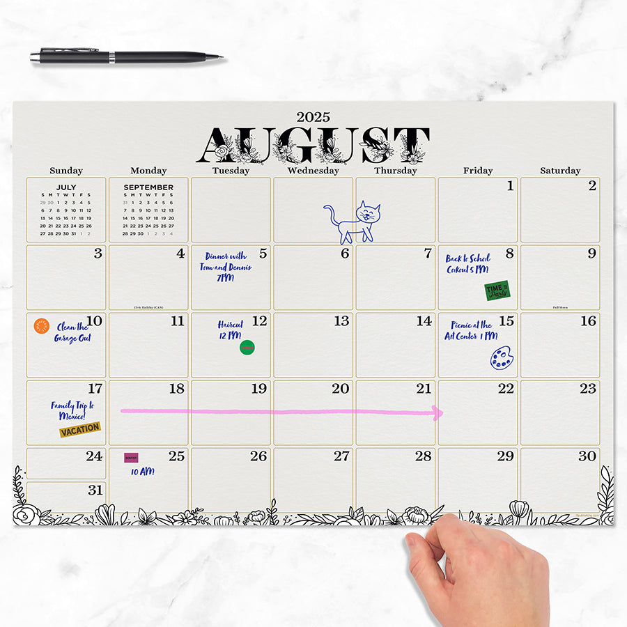 July 2025 - June 2026 Floral Medium Desk Pad Monthly Blotter Calendar - 0