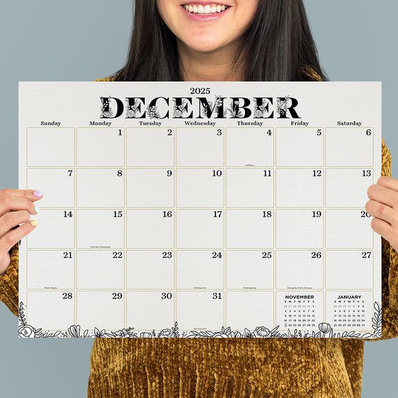 July 2025 - June 2026 Floral Medium Desk Pad Monthly Blotter Calendar