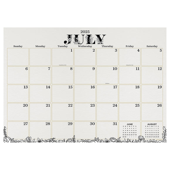 July 2025 - June 2026 Floral Medium Desk Pad Monthly Blotter Calendar