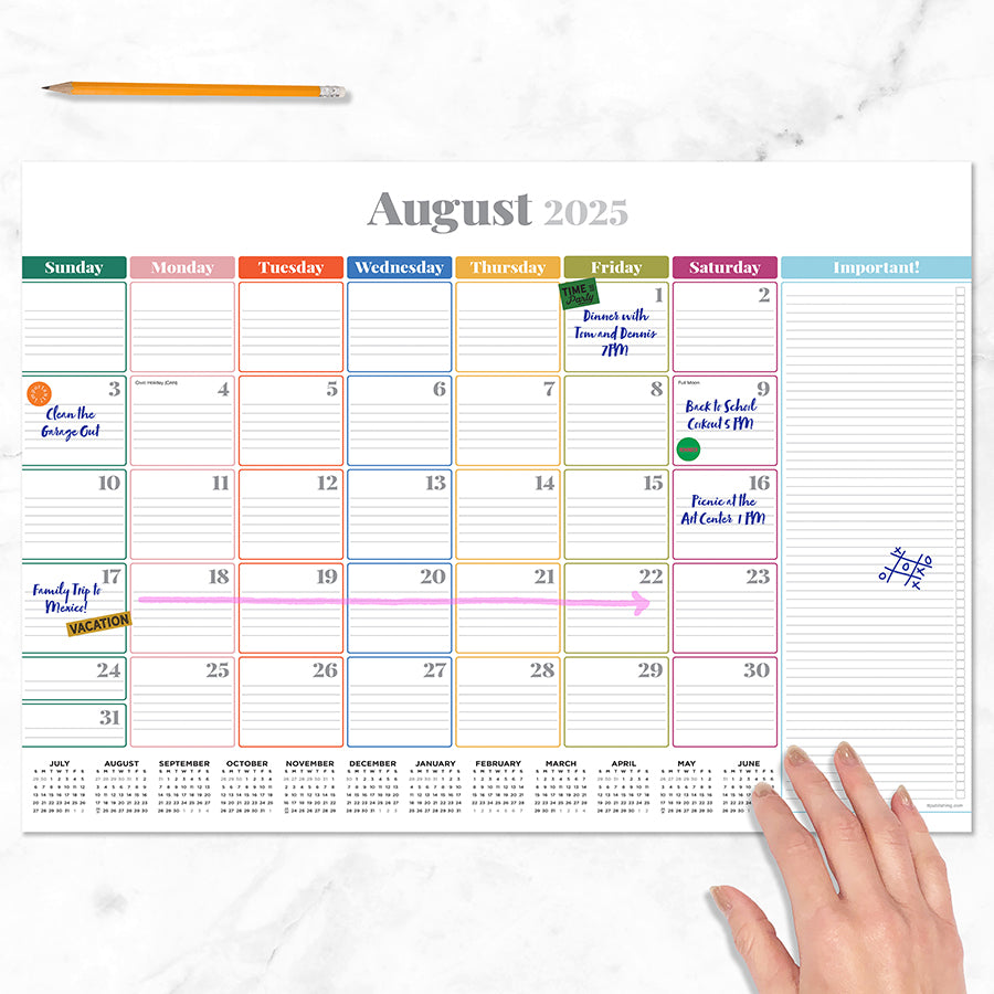July 2025 - June 2026 Rainbow Blocks Medium Desk Pad Monthly Blotter Calendar - 0