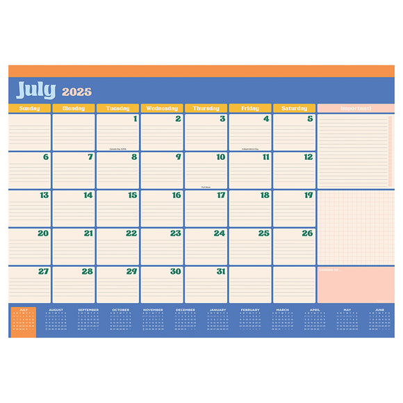 July 2025 - June 2026 Sherbet Medium Desk Pad Monthly Blotter Calendar
