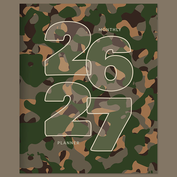 July 2026 - June 2027 Camo Medium Monthly Planner