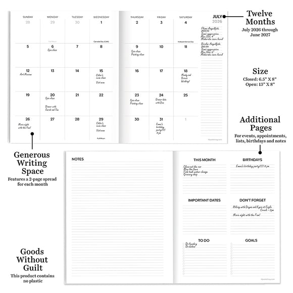 July 2026 - June 2027 Fully Floral Medium Monthly Planner