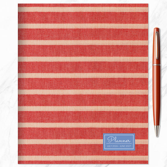 July 2026 - June 2027 Red Stripe Medium Monthly Planner