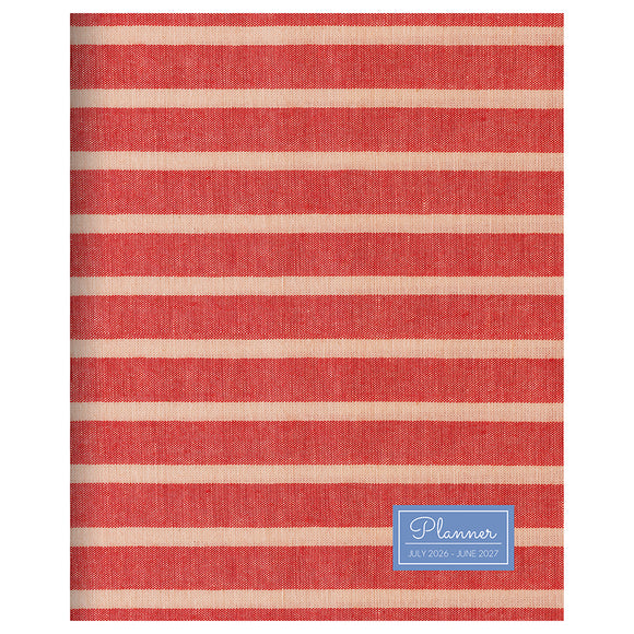 July 2026 - June 2027 Red Stripe Medium Monthly Planner