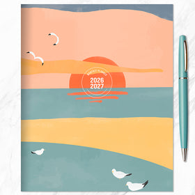 July 2026 - June 2027 Sunset & Seagulls Medium Monthly Planner - 0