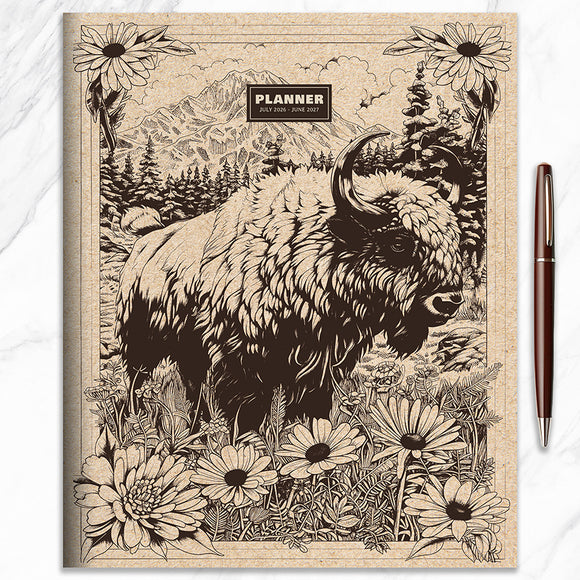 July 2026 - June 2027 Wild Bison Large Monthly Planner