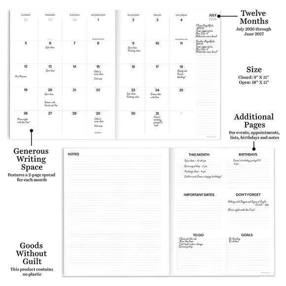 July 2026 - June 2027 Blocked Colors Large Monthly Planner