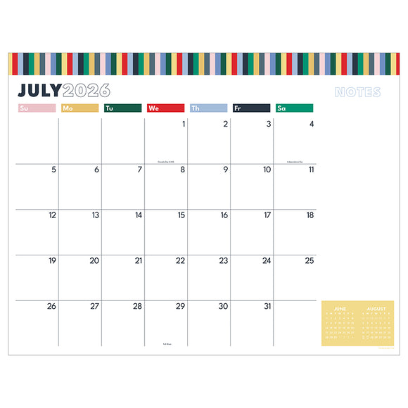 July 2026 - June 2027 Long Weekend Large Desk Pad Monthly Blotter Calendar