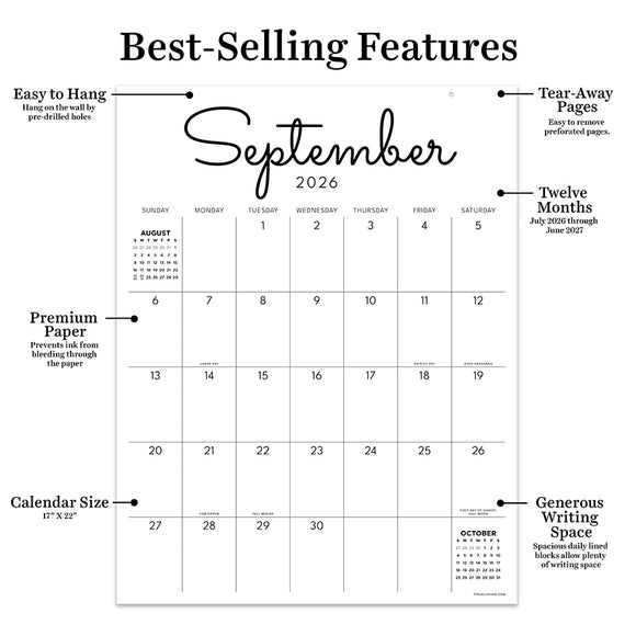 July 2026 - June 2027 Large Art Poster Wall Calendar