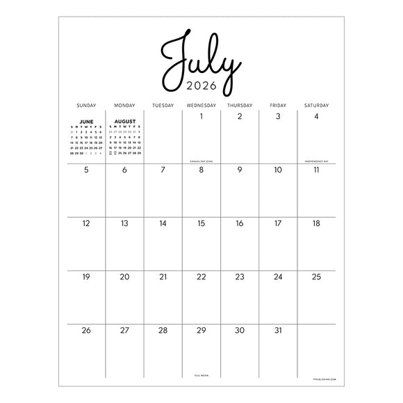 July 2026 - June 2027 Large Art Poster Wall Calendar
