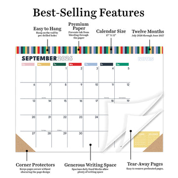 July 2026 - June 2027 Long Weekend Medium Desk Pad Monthly Blotter Calendar - 0