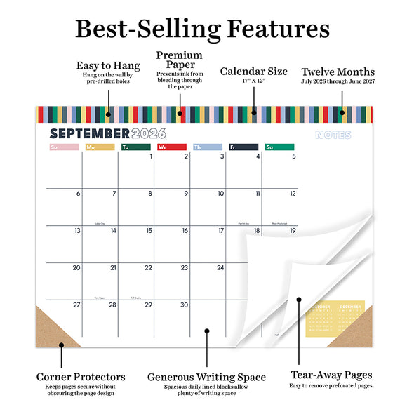 July 2026 - June 2027 Long Weekend Medium Desk Pad Monthly Blotter Calendar