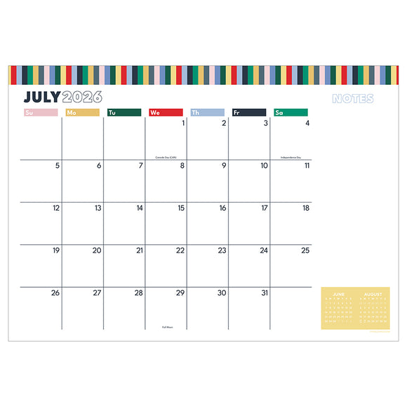 July 2026 - June 2027 Long Weekend Medium Desk Pad Monthly Blotter Calendar