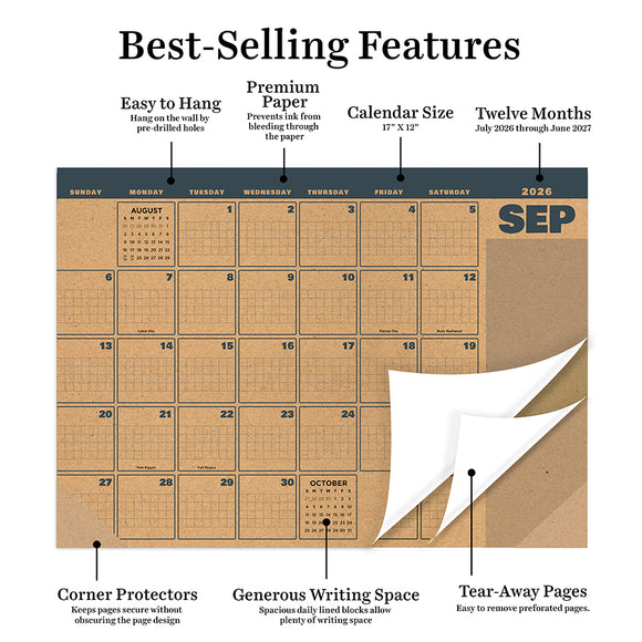 July 2026 - June 2027 Trail + Timber Medium Desk Pad Monthly Blotter Calendar