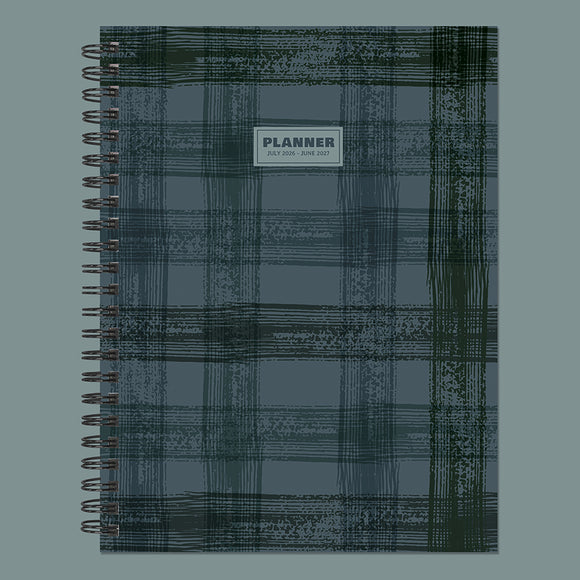 July 2026 - June 2027 Blue Flannel Medium Weekly Monthly Planner