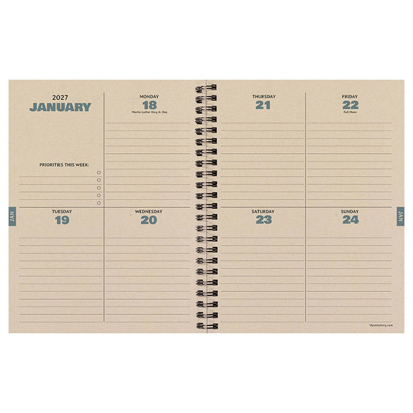 July 2026 - June 2027 Blue Flannel Medium Weekly Monthly Planner