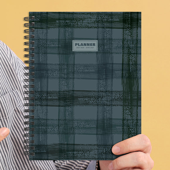 July 2026 - June 2027 Blue Flannel Medium Weekly Monthly Planner