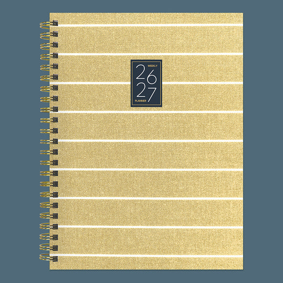 July 2026 - June 2027 Yellow Linen Medium Weekly Monthly Planner