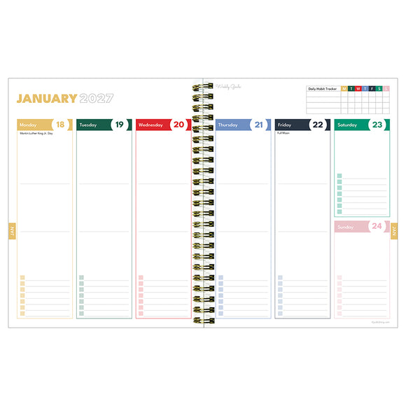 July 2026 - June 2027 Yellow Linen Medium Weekly Monthly Planner