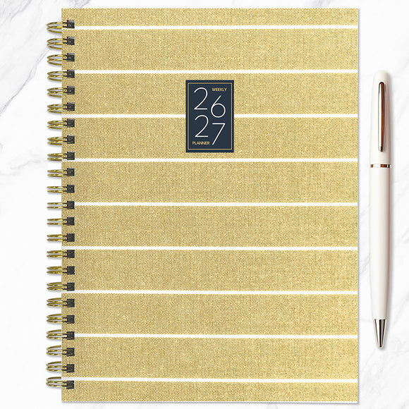 July 2026 - June 2027 Yellow Linen Medium Weekly Monthly Planner