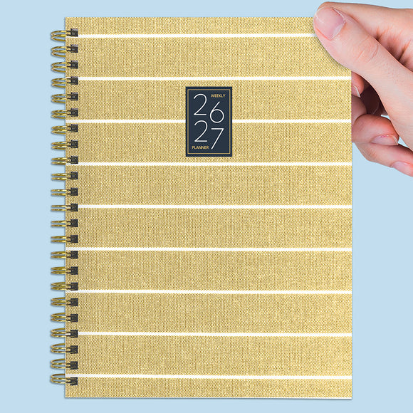 July 2026 - June 2027 Yellow Linen Medium Weekly Monthly Planner