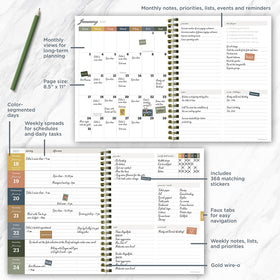 July 2026 - June 2027 Repeated Posies Medium Weekly Monthly Planner - 0