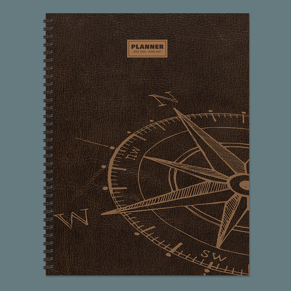 July 2026 - June 2027 Leather Compass Large Weekly Monthly Planner