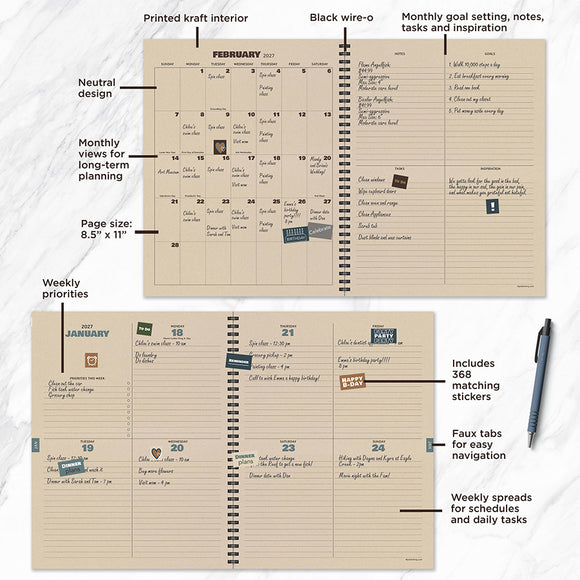 July 2026 - June 2027 Leather Compass Large Weekly Monthly Planner