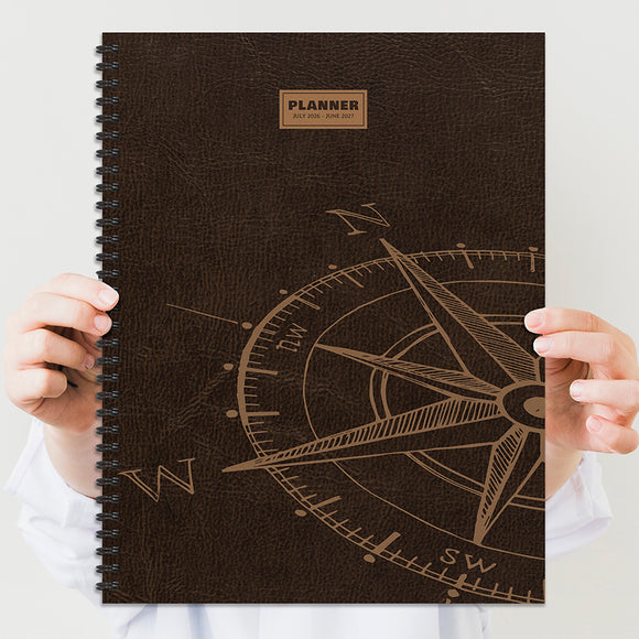 July 2026 - June 2027 Leather Compass Large Weekly Monthly Planner