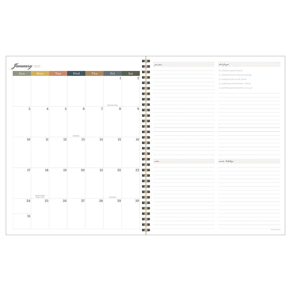 July 2026 - June 2027 Leaf Motif Large Weekly Monthly Planner