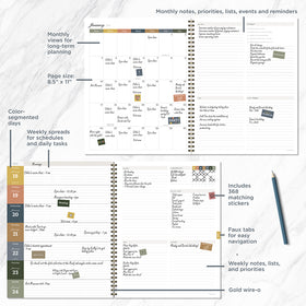 July 2026 - June 2027 Leaf Motif Large Weekly Monthly Planner - 0