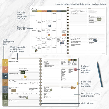 July 2026 - June 2027 Leaf Motif Large Weekly Monthly Planner - 0