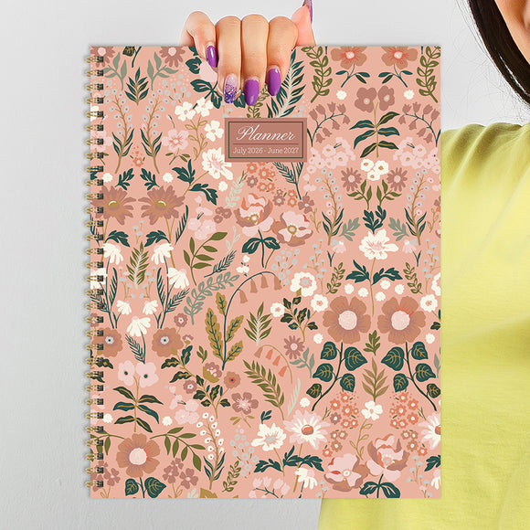 July 2026 - June 2027 Blooming Pink Large Weekly Monthly Planner