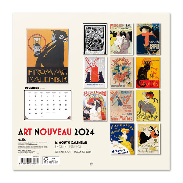 Bilingual 2024 Art Nouveau Wall Calendar