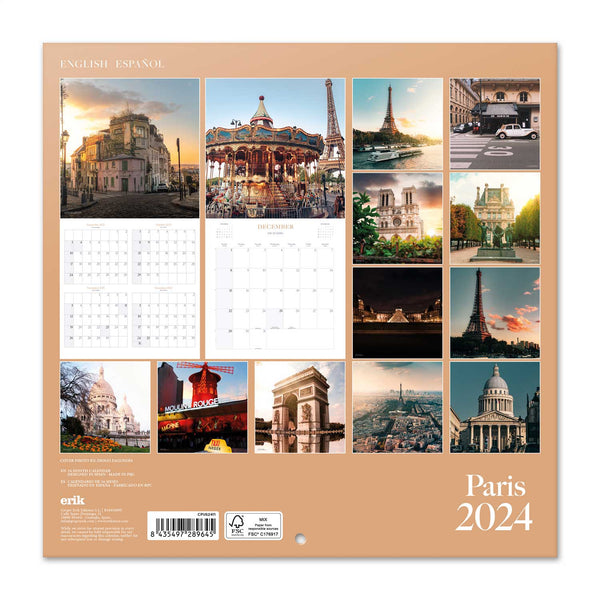 Bilingual 2024 Paris Wall Calendar