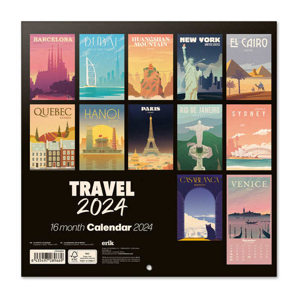 Bilingual 2024 Travel Wall Calendar